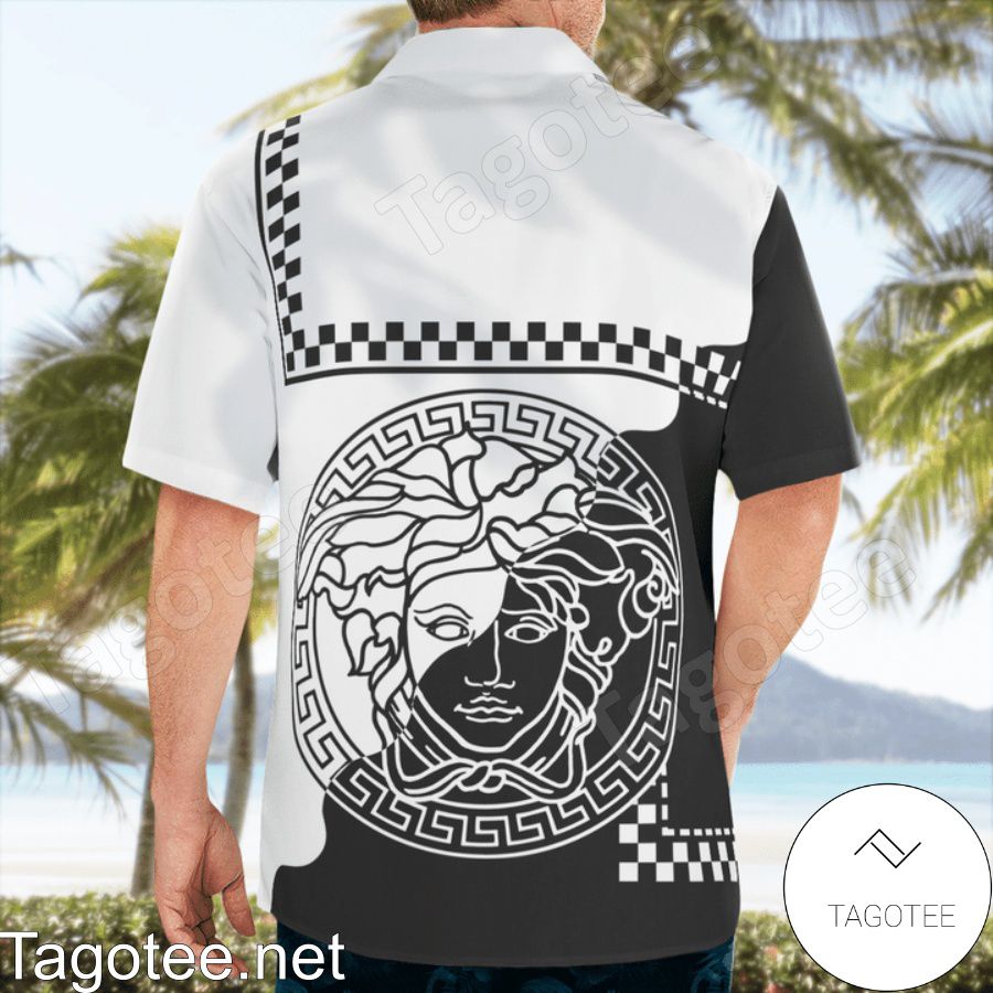 Buy In US Versace Medusa Checkerboard Border Hawaiian Shirt And Beach Shorts