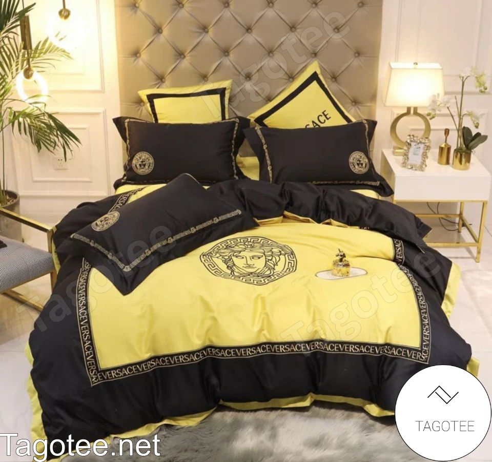 Versace Medusa Logo Black And Yellow Bedding Set
