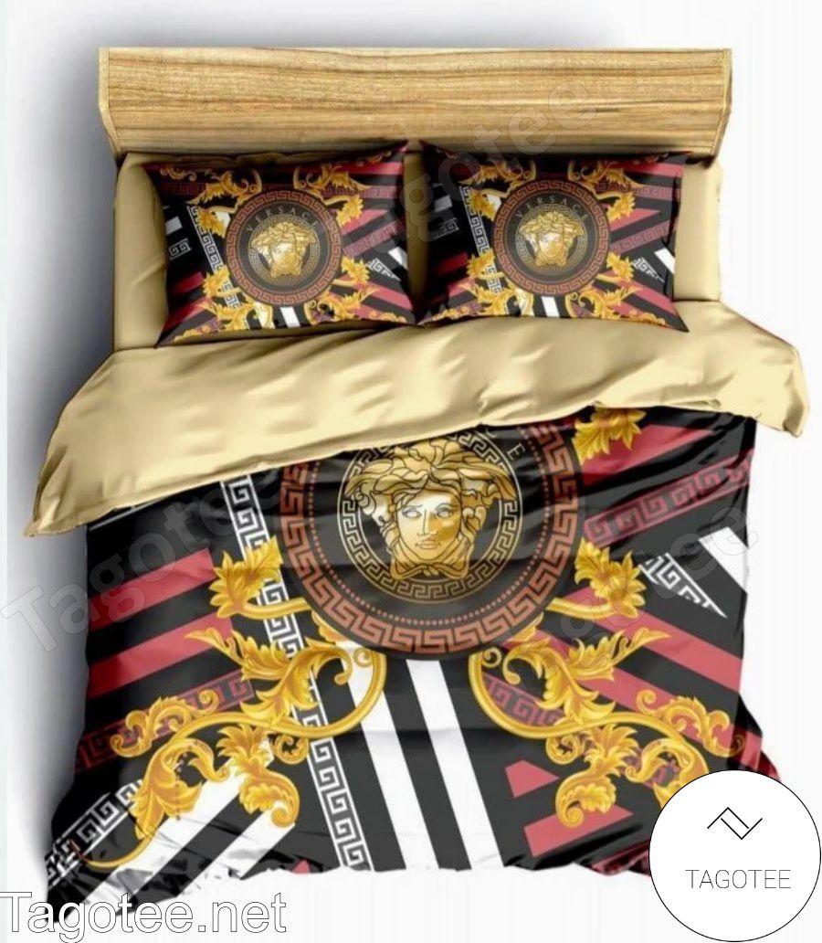 Versace Medusa Logo Color Stripes Luxury Bedding Set