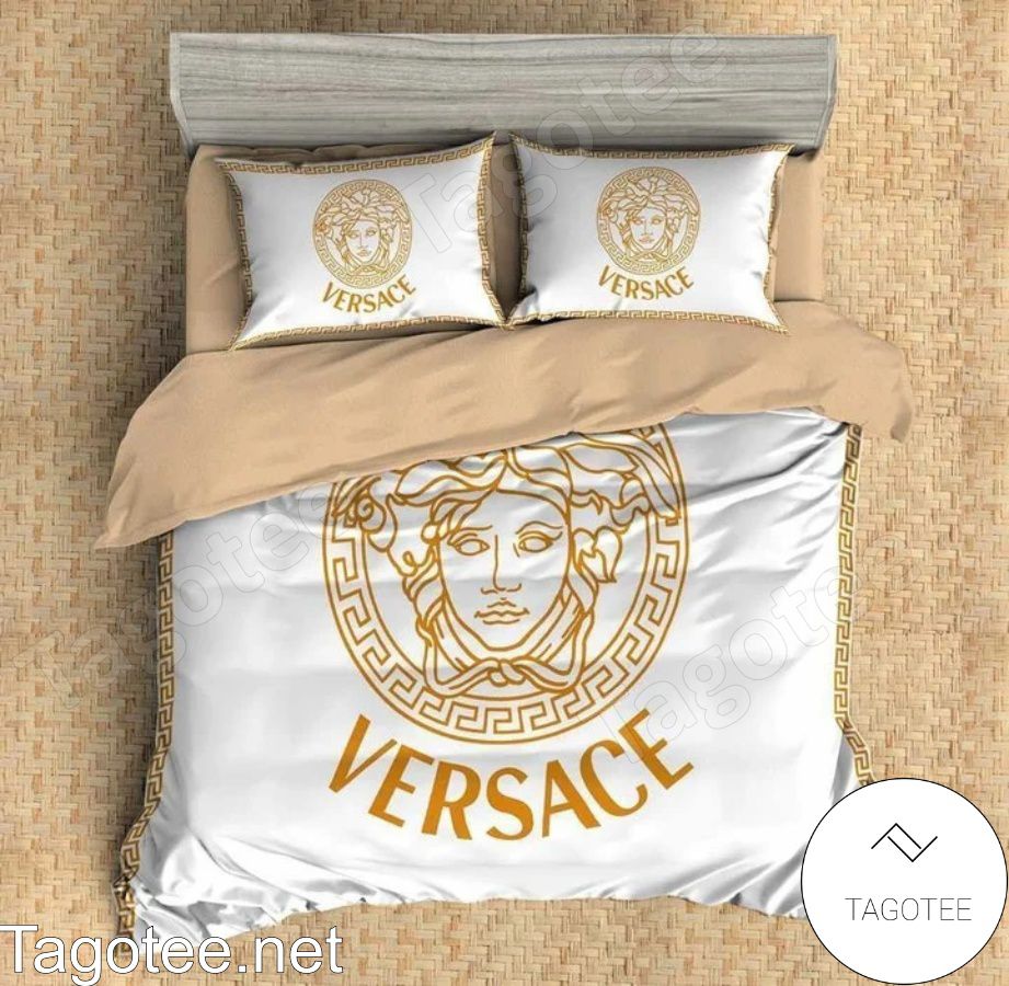 Versace Medusa Logo Greek Key Border White Bedding Set