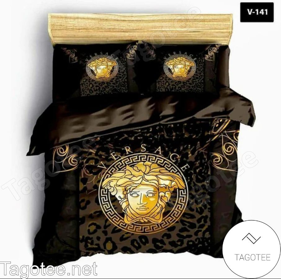 Versace Medusa Logo Leopard Pattern Dark Brown Bedding Set