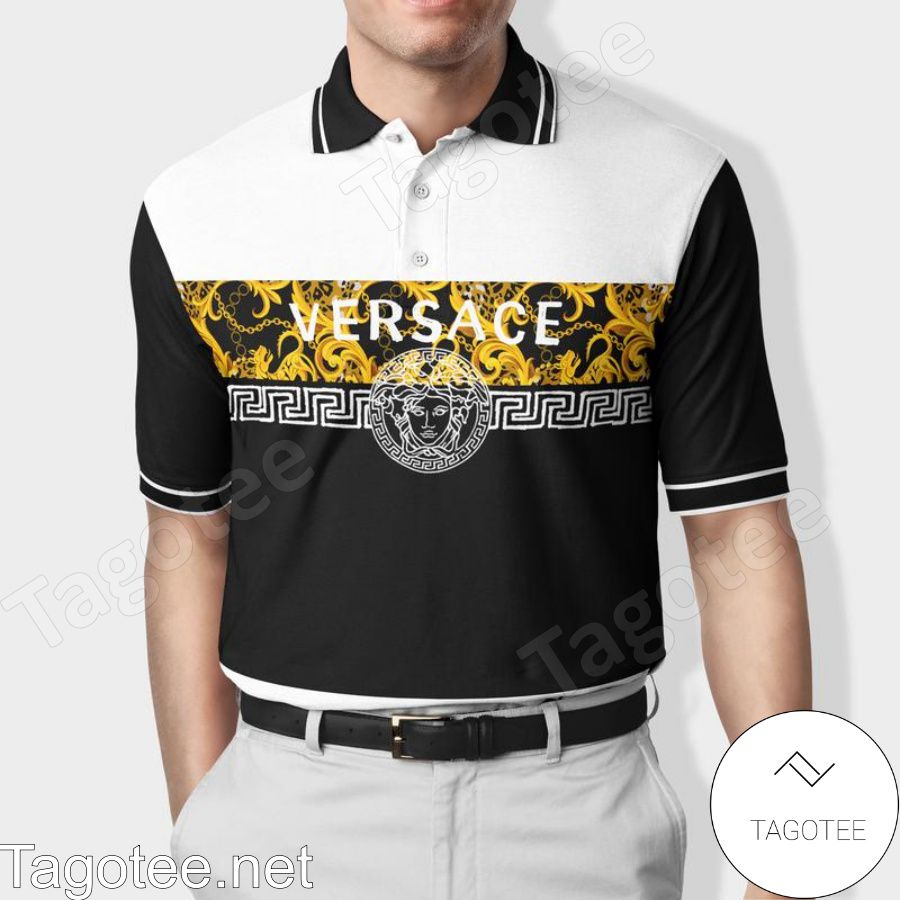Versace Pattern Black White Polo Shirt - Tagotee