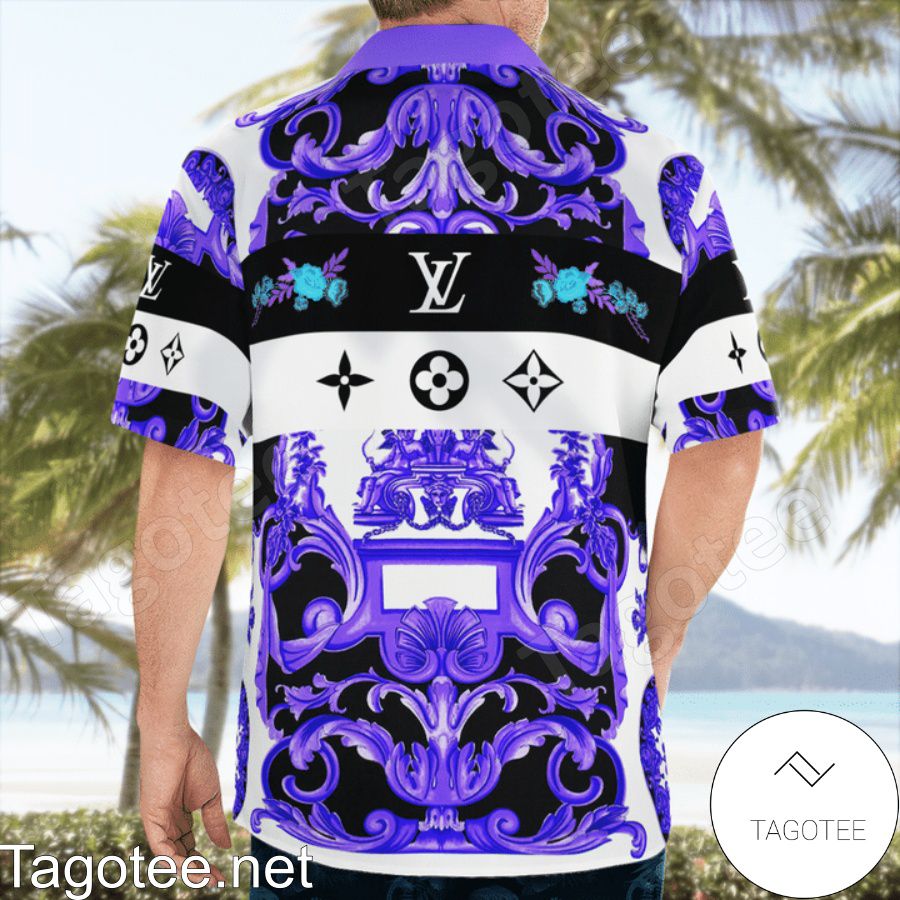 Buy In US Versace Purple Multi Baroque Print Hawaiian Shirt And Beach Shorts
