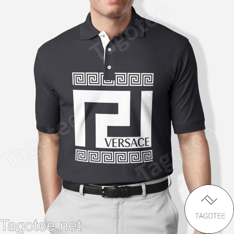 Versace White Greek Key Black Polo Shirt - Tagotee