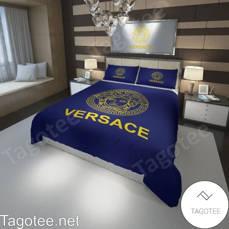 Versace Yellow Medusa Logo Center Navy Bedding Set