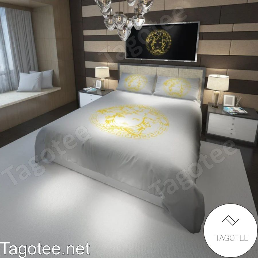 Versace Yellow Medusa Logo Grey Bedding Set