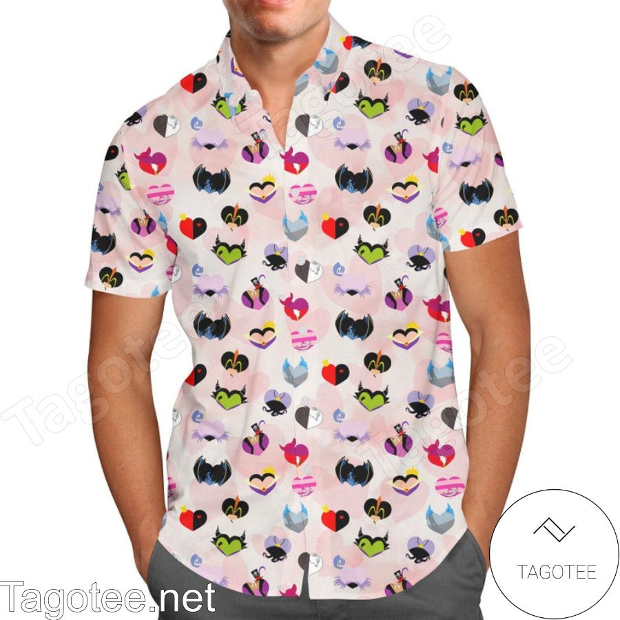 Villaintine Hearts Disney Cartoon Graphics Hawaiian Shirt And Short