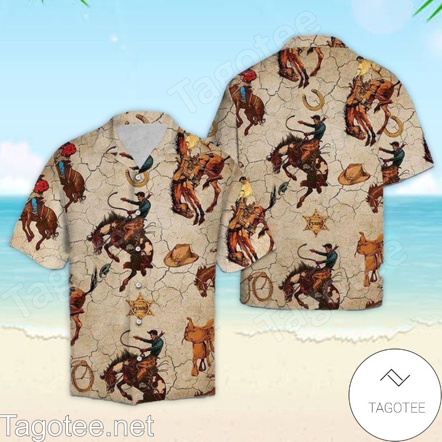 Vintage Horse Riding Cowboy Hawaiian Shirt And Short