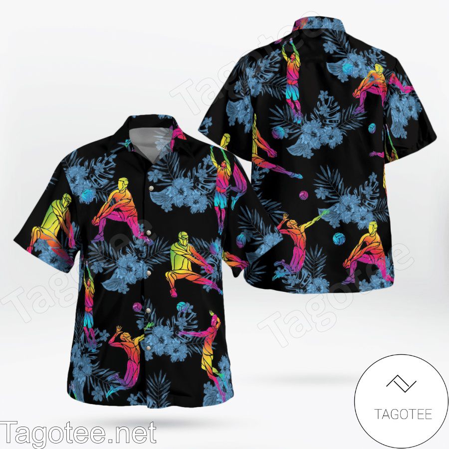 Volleyball Player Flowery Black Hawaiian Shirt And Short