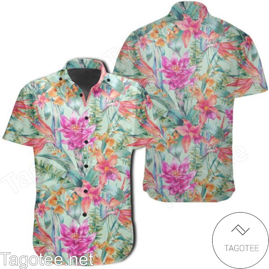 Watercolor Floral Tropical Hawaiian Shirt