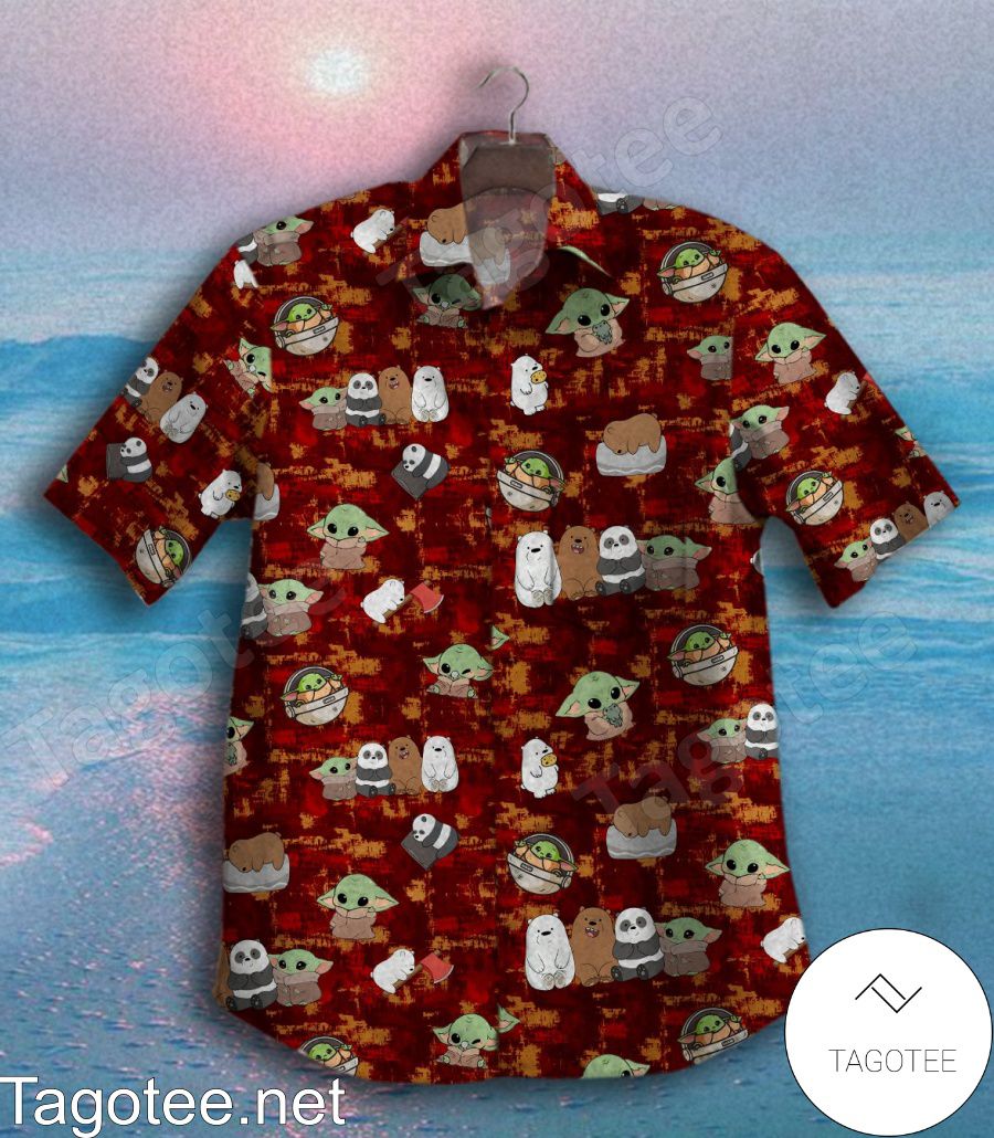 We Bare Bear And Baby Yoda Red Hawaiian Shirt