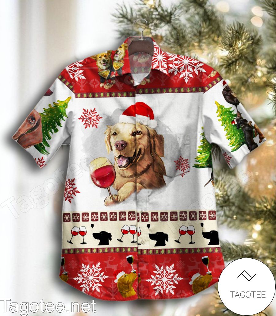 Wine And Dogs Merry Christmas Hawaiian Shirt