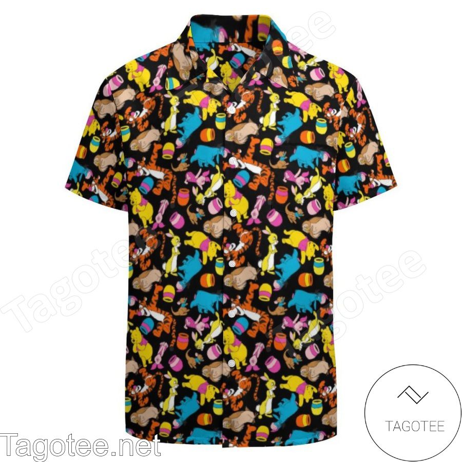 Winnie & Friends Pattern Black Hawaiian Shirt And Short