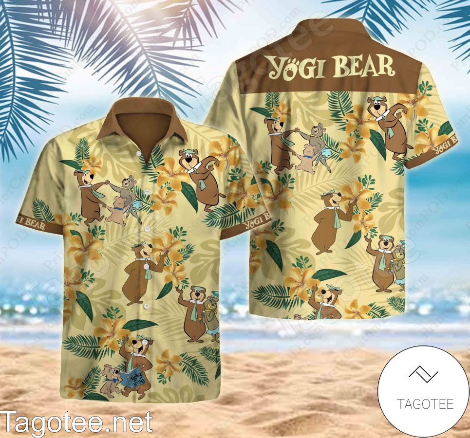 Yogi Bear Yellow Tropical Flower Hawaiian Shirt