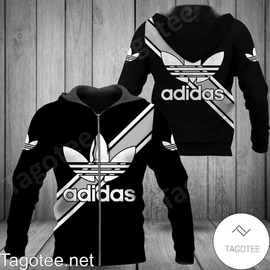 Adidas Brand Logo On Diagonal Stripes Hoodie