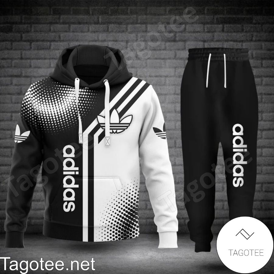 Adidas Halftone Abstract Black And White Circle Hoodie And Pants