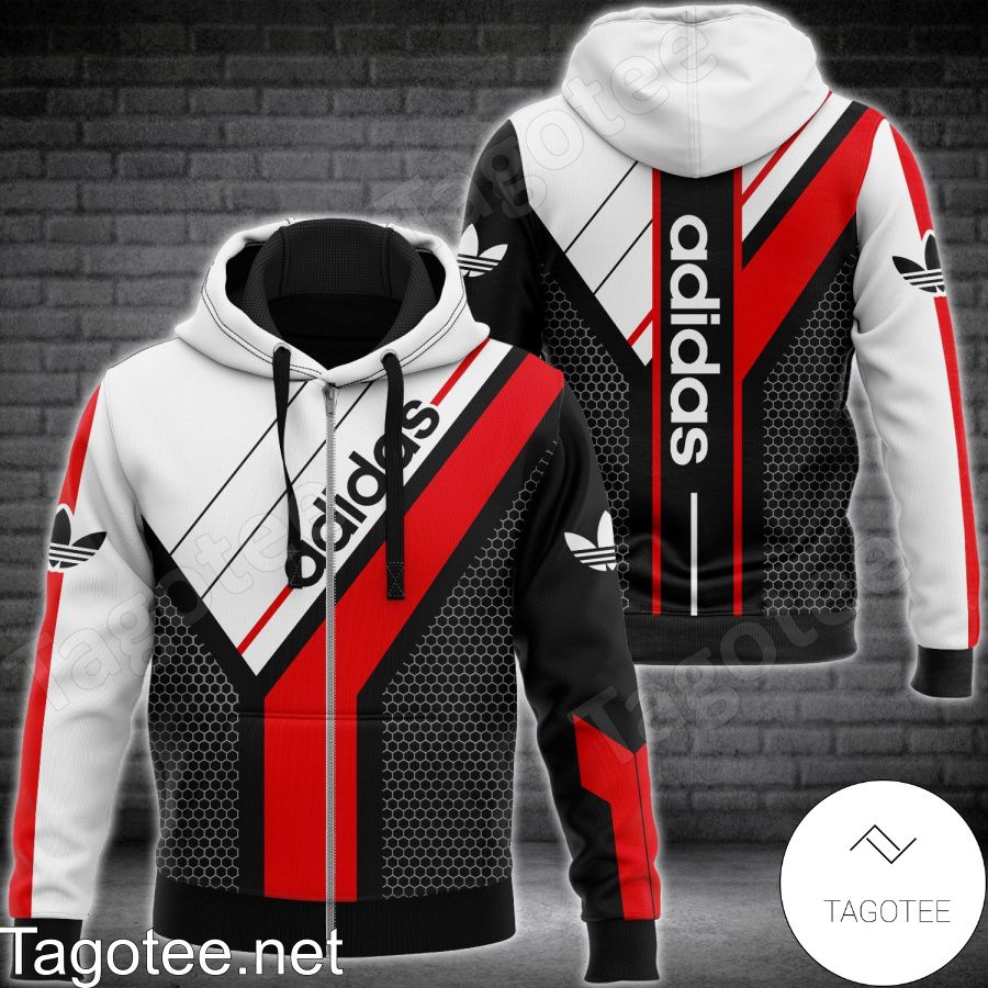 Unique Adidas Hive Pattern Black White Red Hoodie
