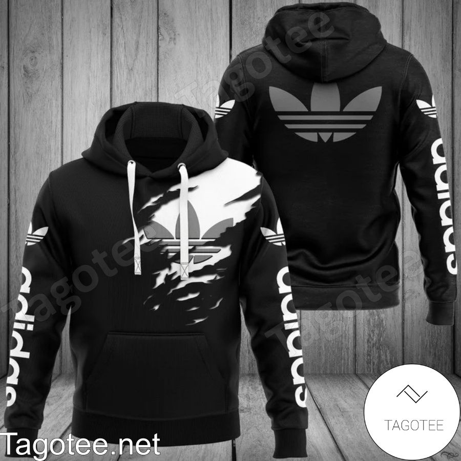 Adidas Logo Torn Ripped Black Hoodie And Pants a