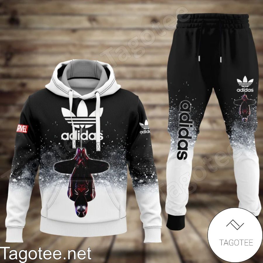 Adidas Marvel Spider Man Black And White Particle Hoodie And Pants