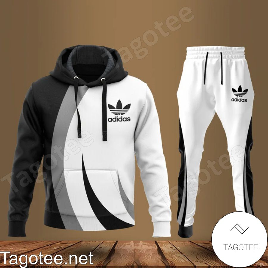 Adidas Mix Three Color White Black And Grey Hoodie And Pants