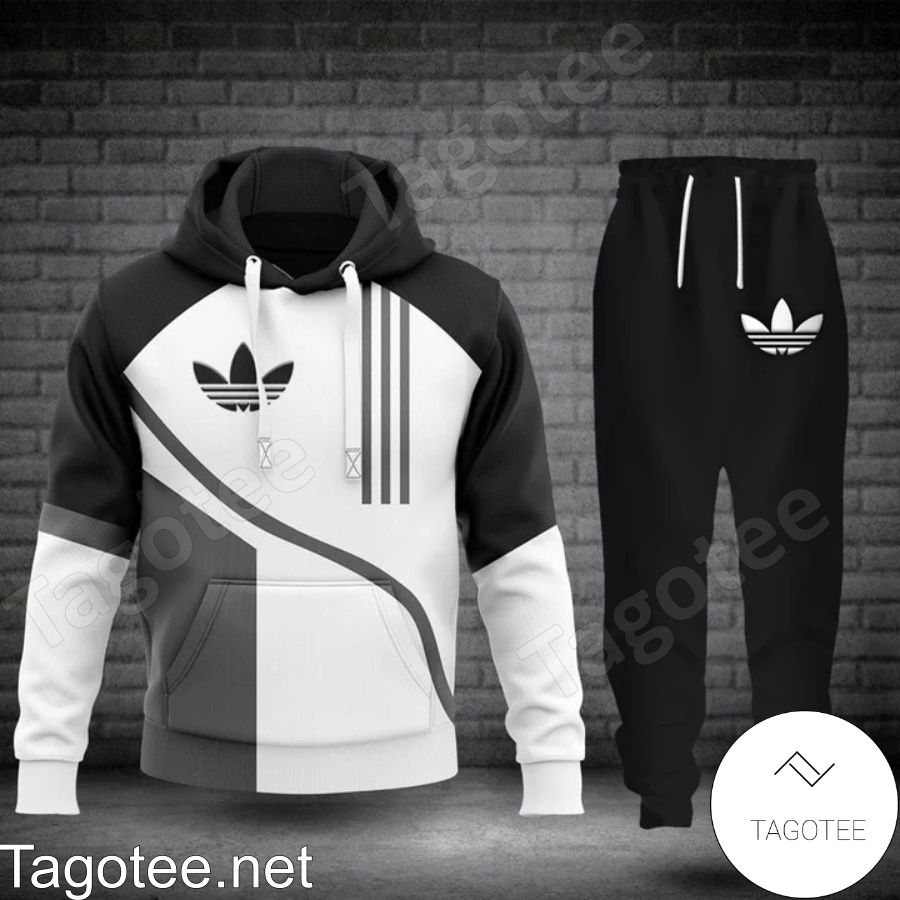 Adidas Stripe Curve Mix Three Basic Color Hoodie And Pants