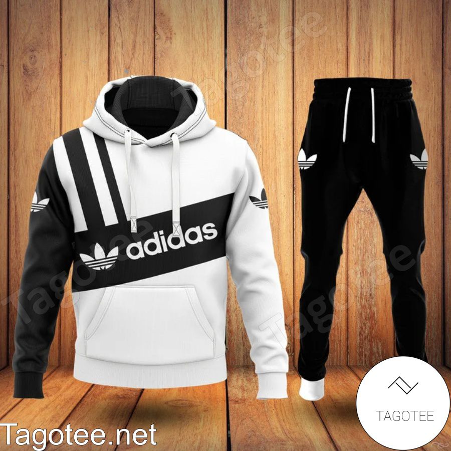 Adidas White And Black Hoodie And Pants