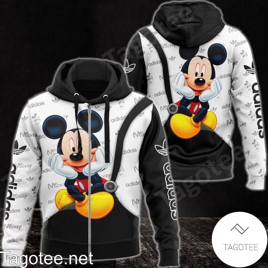 Around Me Adidas With Mickey Mouse Black And White Hoodie