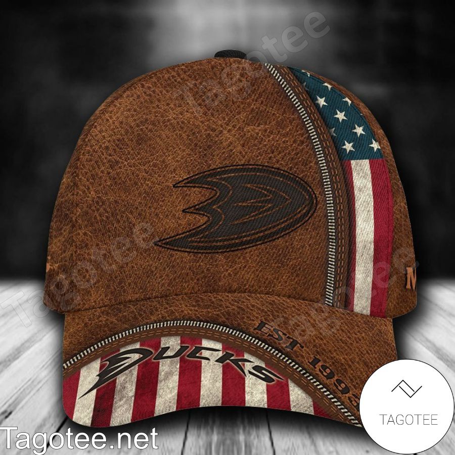 Anaheim Ducks Leather Zipper Print NHL Custom Name Personalized Cap a