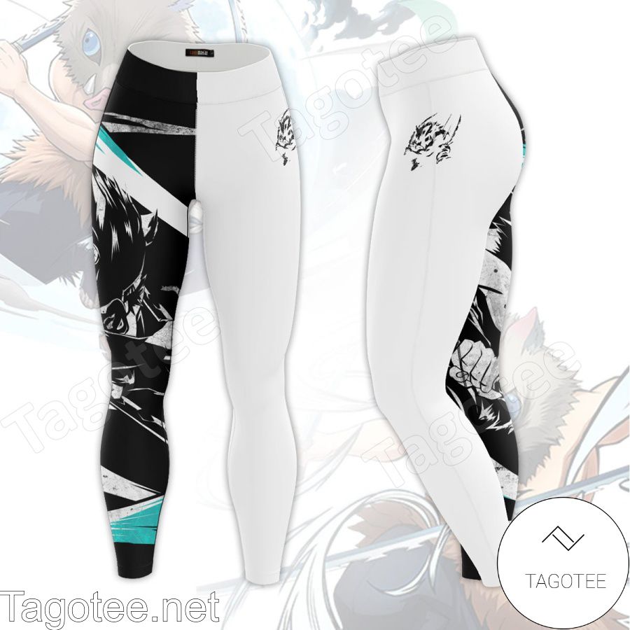 Perfect Anime Inosuke Hashibira Cool Demon Slayer Black And White Leggings