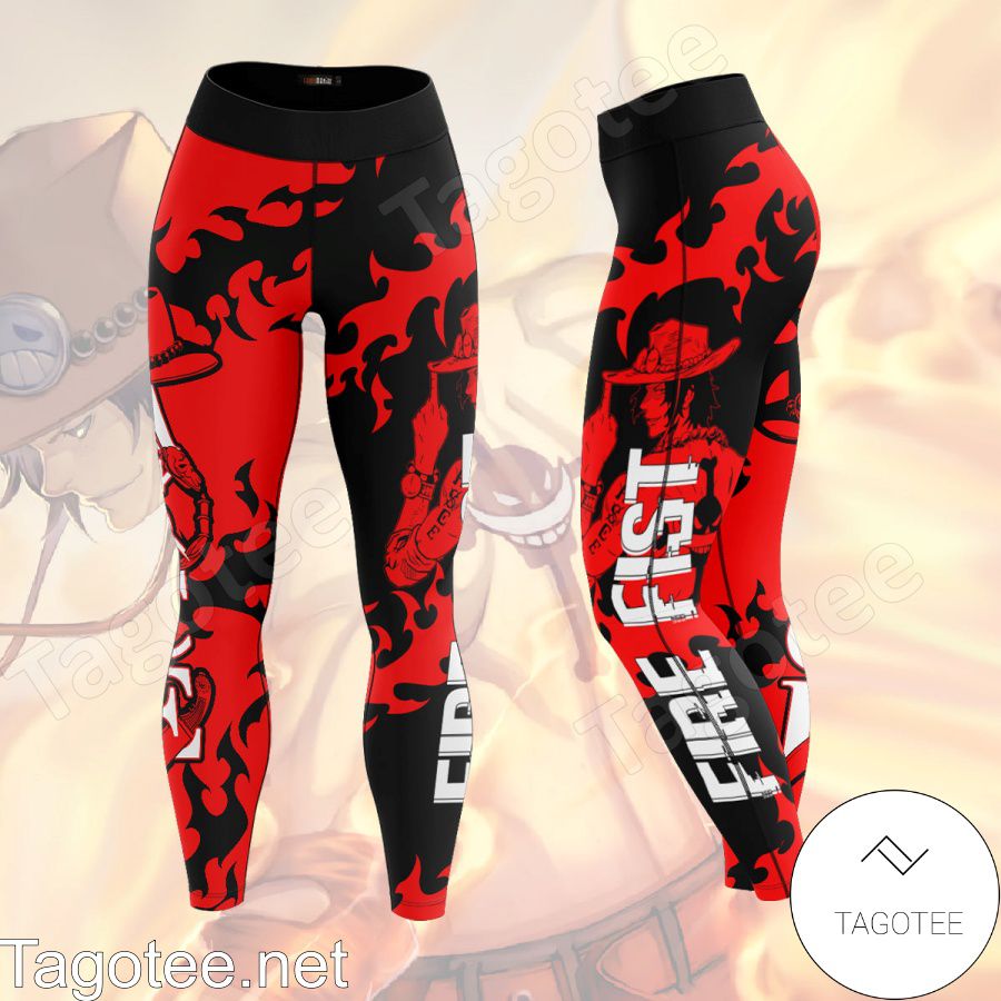 Get Here Anime One Piece Ace Fire Fist Black And Red Leggings