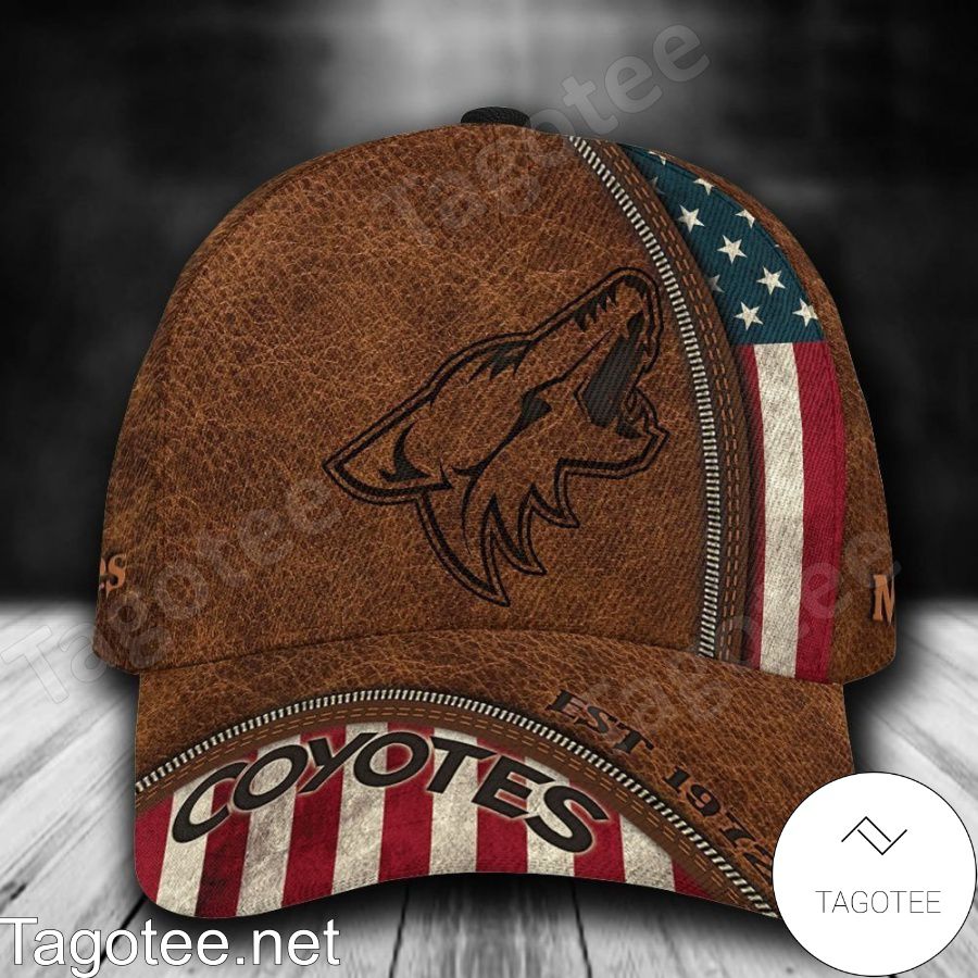 Arizona Coyotes Leather Zipper Print NHL Custom Name Personalized Cap