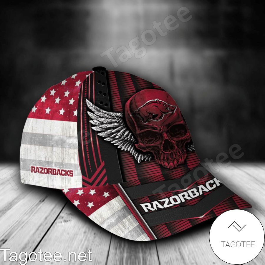 Arkansas Razorbacks Skull Flag NCAA Personalized Cap a
