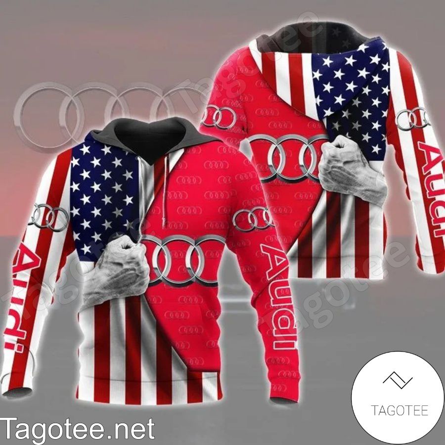 Audi Logo Print Hand Holding American Flag Hoodie