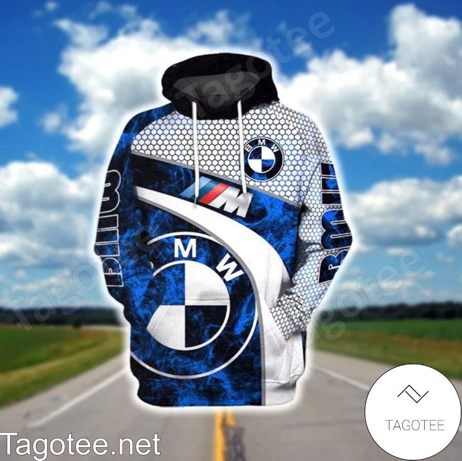 BMW Motorsport Blue Smoke Abstract And Hive Pattern Hoodie a