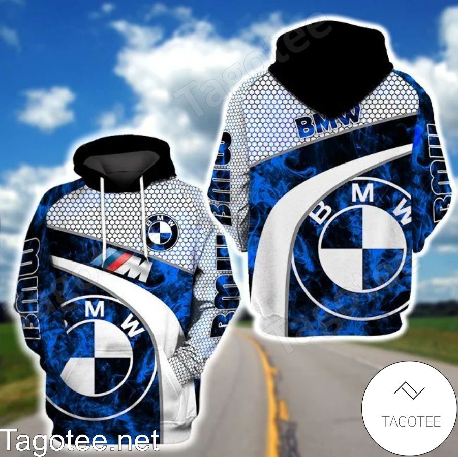 BMW Motorsport Blue Smoke Abstract And Hive Pattern Hoodie