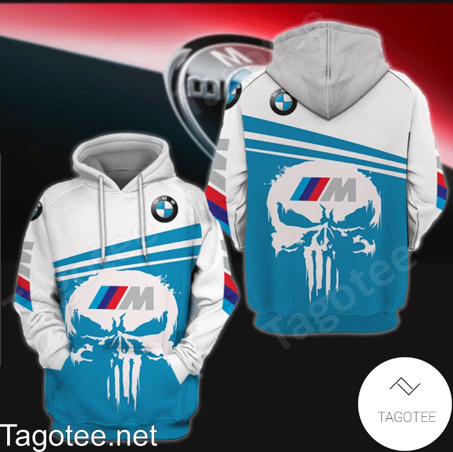 BMW Motorsport Logo Skull Blue And White Hoodie