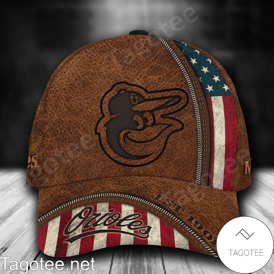 Baltimore Orioles Leather Zipper Print MLB Custom Name Personalized Cap