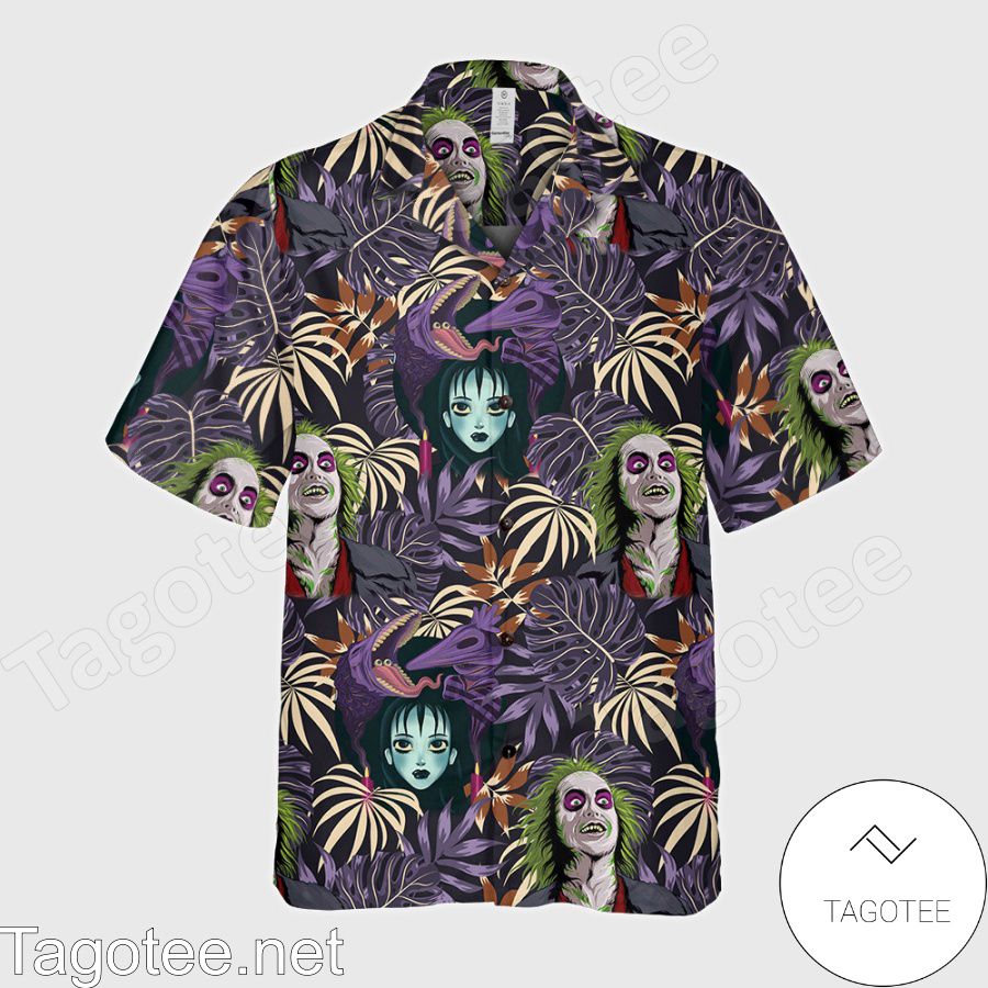 Beetlejuice And Lydia Tropical Leaf Hawaiian Shirt a