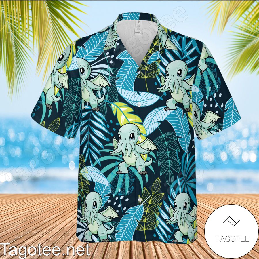 Blue Charmander Pokemon Cthulhu Tropical Leaves Hawaiian Shirt