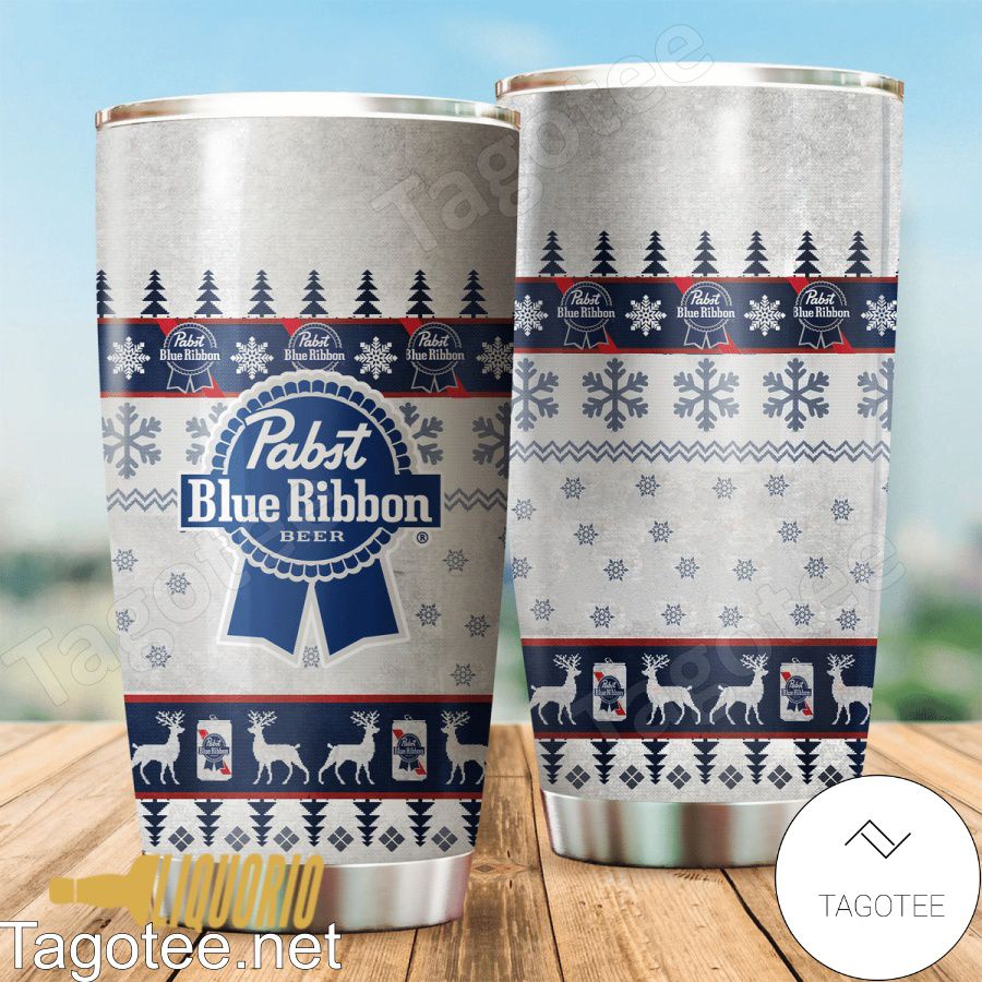 Blue White Pabst Blue Ribbon Beer Tumbler