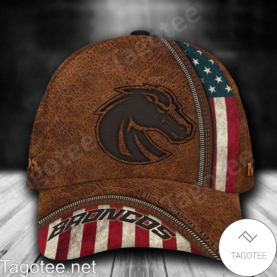 Boise State Broncos Leather Zipper Print Personalized Cap