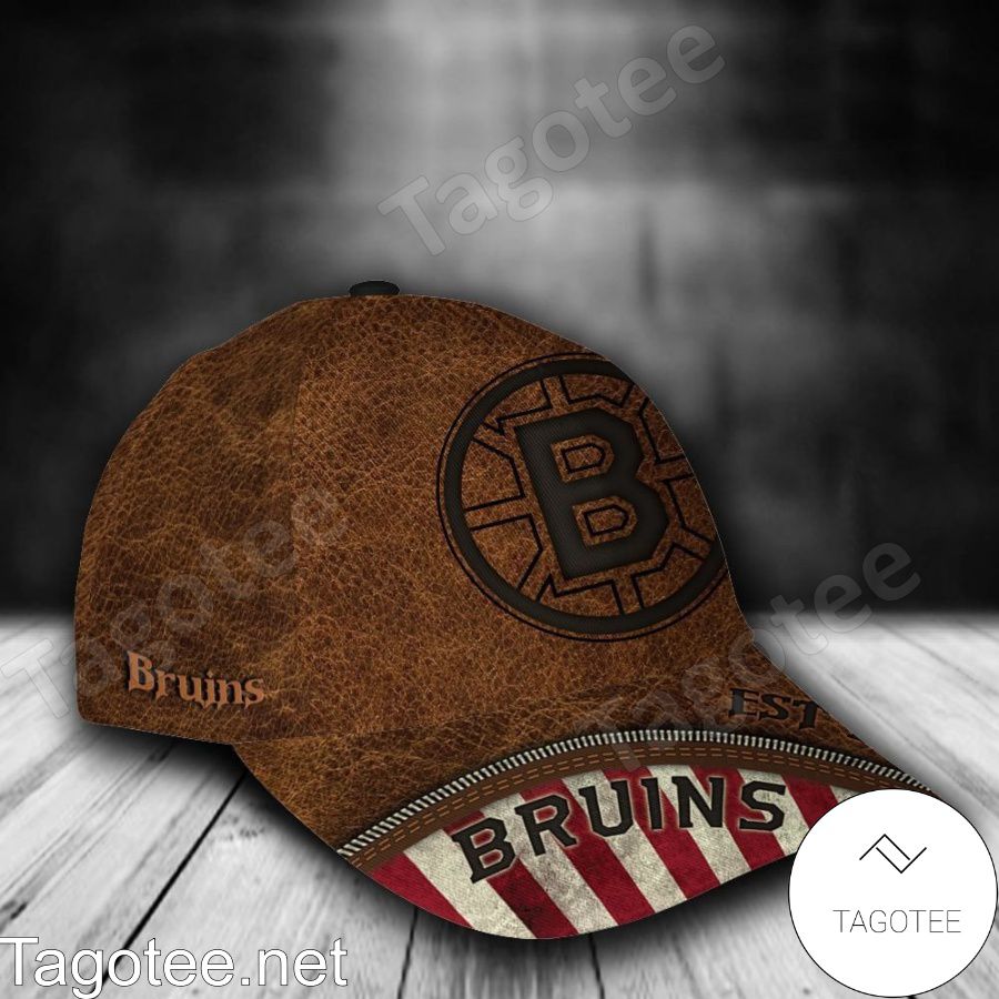 Boston Bruins Leather Zipper Print NHL Custom Name Personalized Cap a