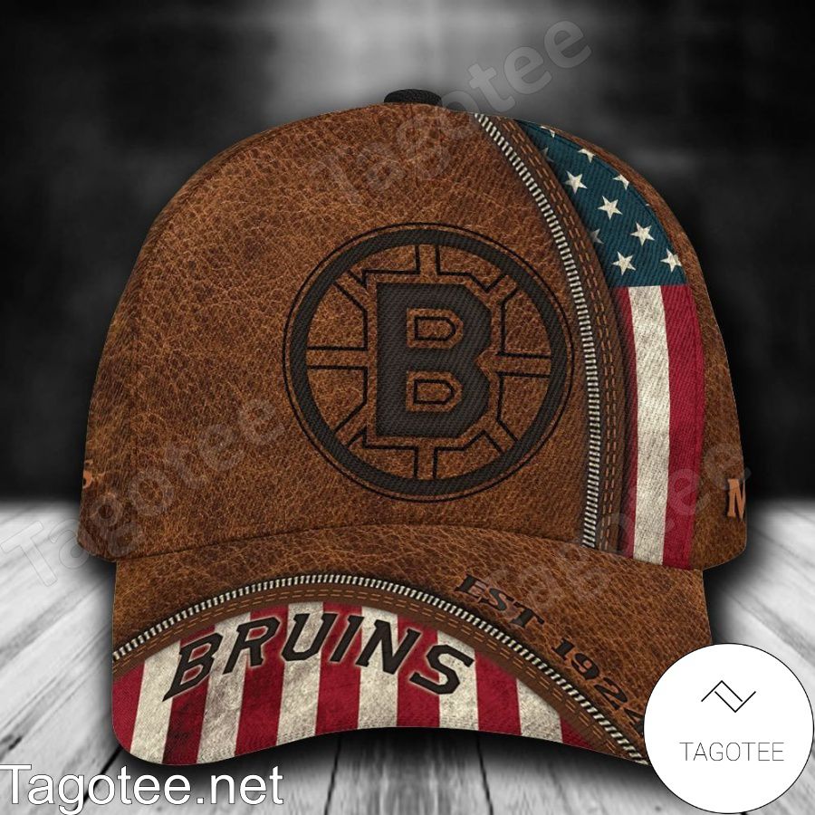 Boston Bruins Leather Zipper Print NHL Custom Name Personalized Cap