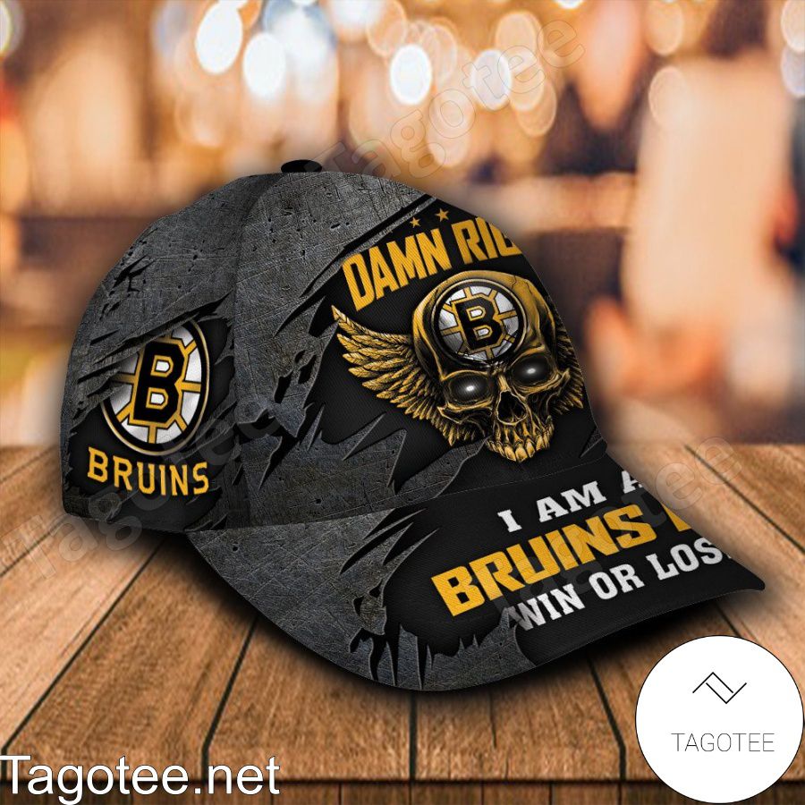 Boston Bruins Skull Damn Right I Am A Fan Win Or Lose NHL Custom Name Personalized Cap a