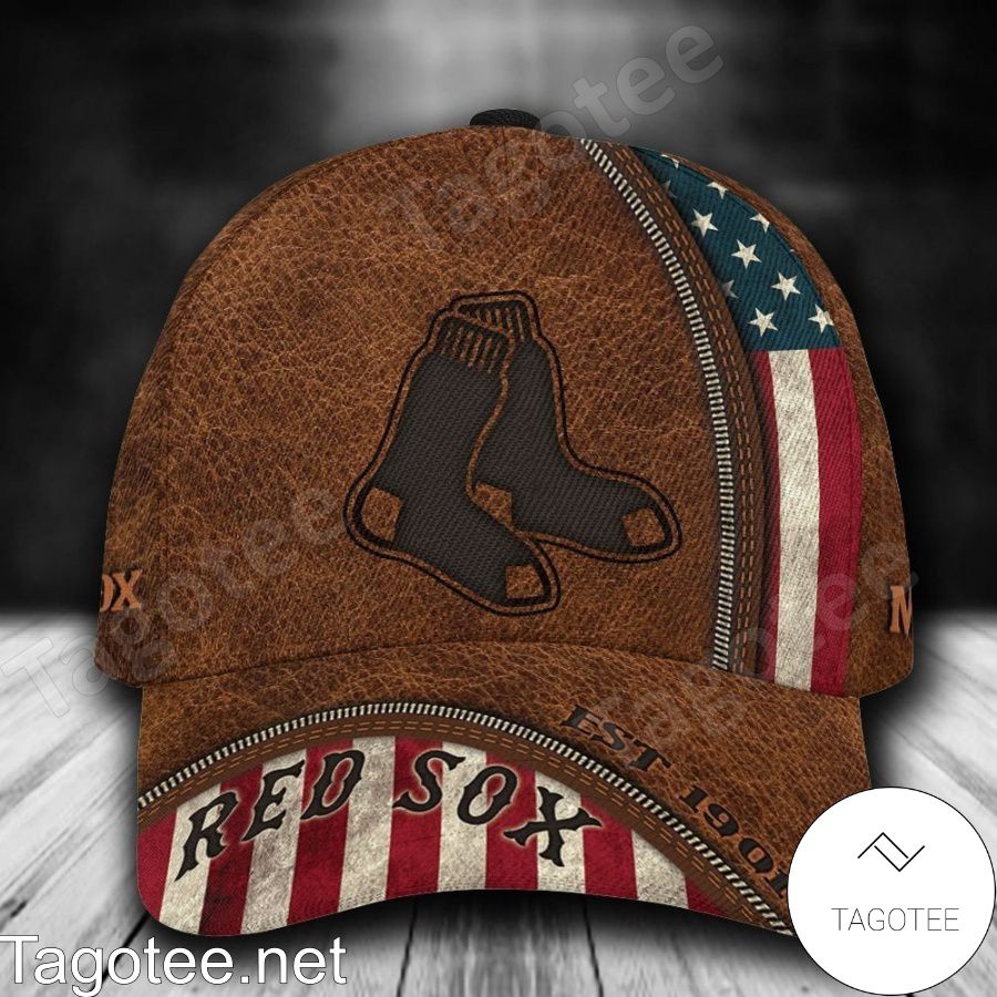 Boston Red Sox Leather Zipper Print MLB Custom Name Personalized Cap
