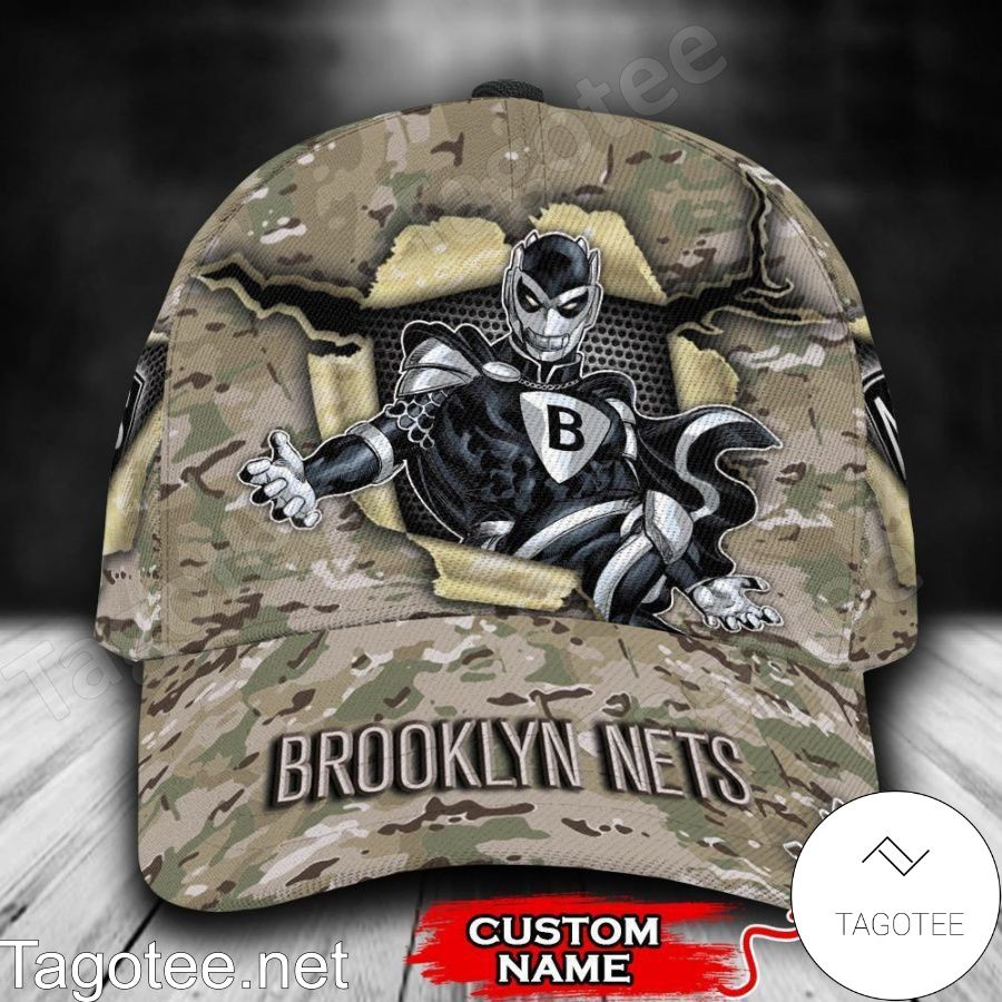 Brooklyn Nets Camo Mascot NBA Custom Name Personalized Cap