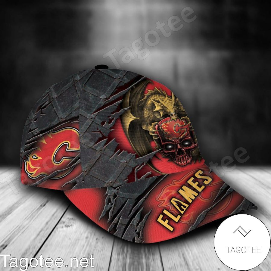 Calgary Flames Dragon Crack 3D NHL Custom Name Personalized Cap a
