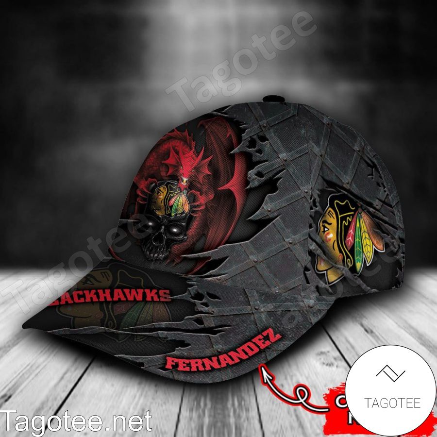 Chicago Blackhawks Dragon Crack 3D NHL Custom Name Personalized Cap b