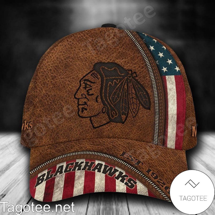 Chicago Blackhawks Leather Zipper Print NHL Custom Name Personalized Cap