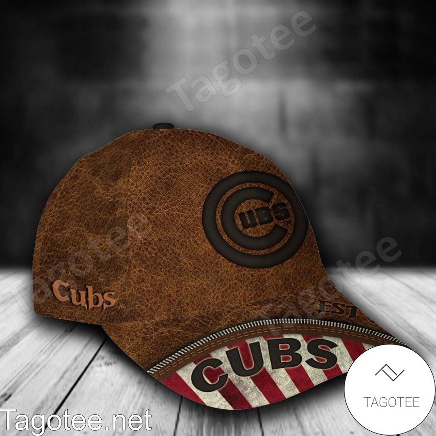 Chicago Cubs Leather Zipper Print MLB Custom Name Personalized Cap a